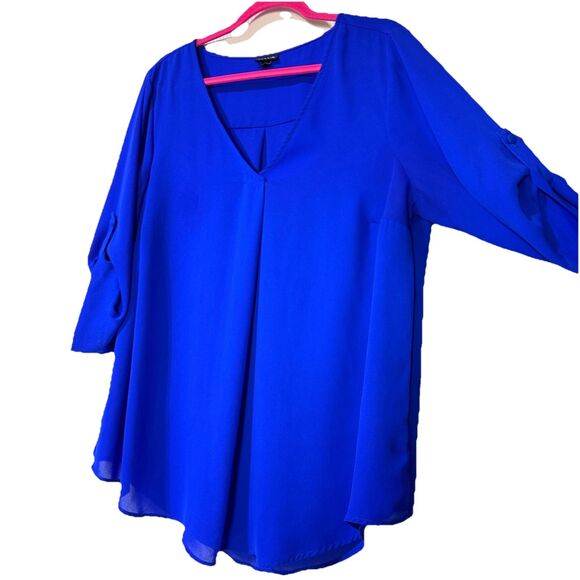 Torrid 0 Popover Blouse Single Pleat Georgette Women’s Size L 12 Top Blue - Picture 1 of 10